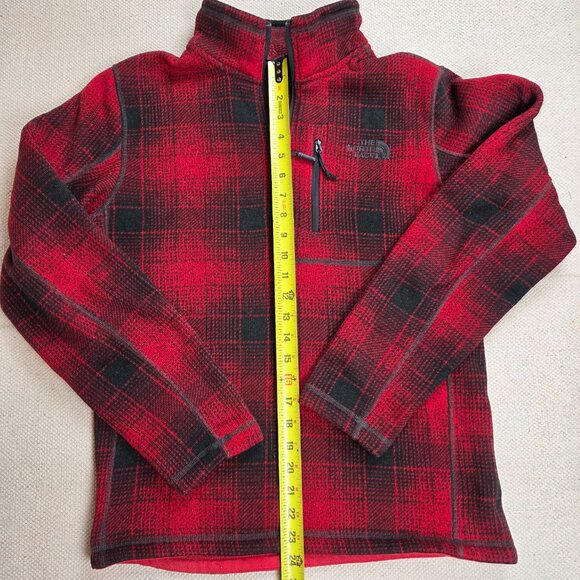 North Face Men's Small Red Buffalo Plaid Gordon Lyons 1/2 Zip Sweater Fleece - Picture 7 of 9
